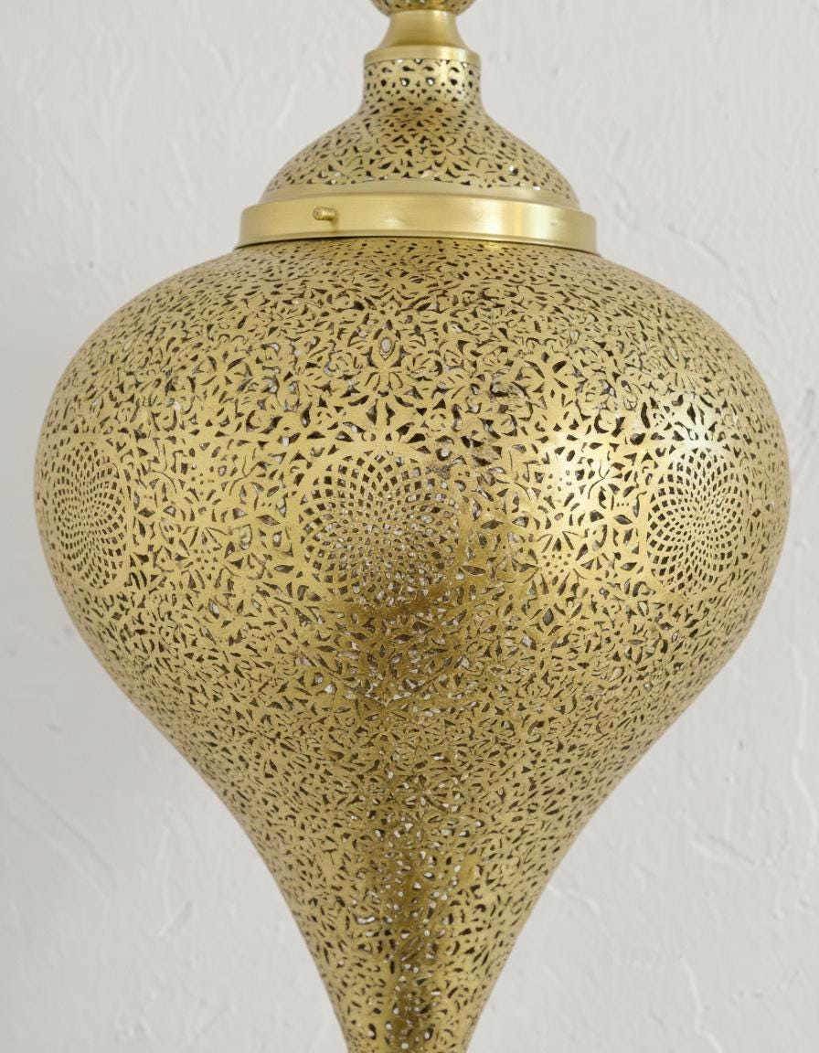 Handmade Moroccan Brass Pendant Light – Boho Hanging Lamp – Unique Ceiling Light for Living Room & Dining Room Decor –Boho Moroccan Lighting
