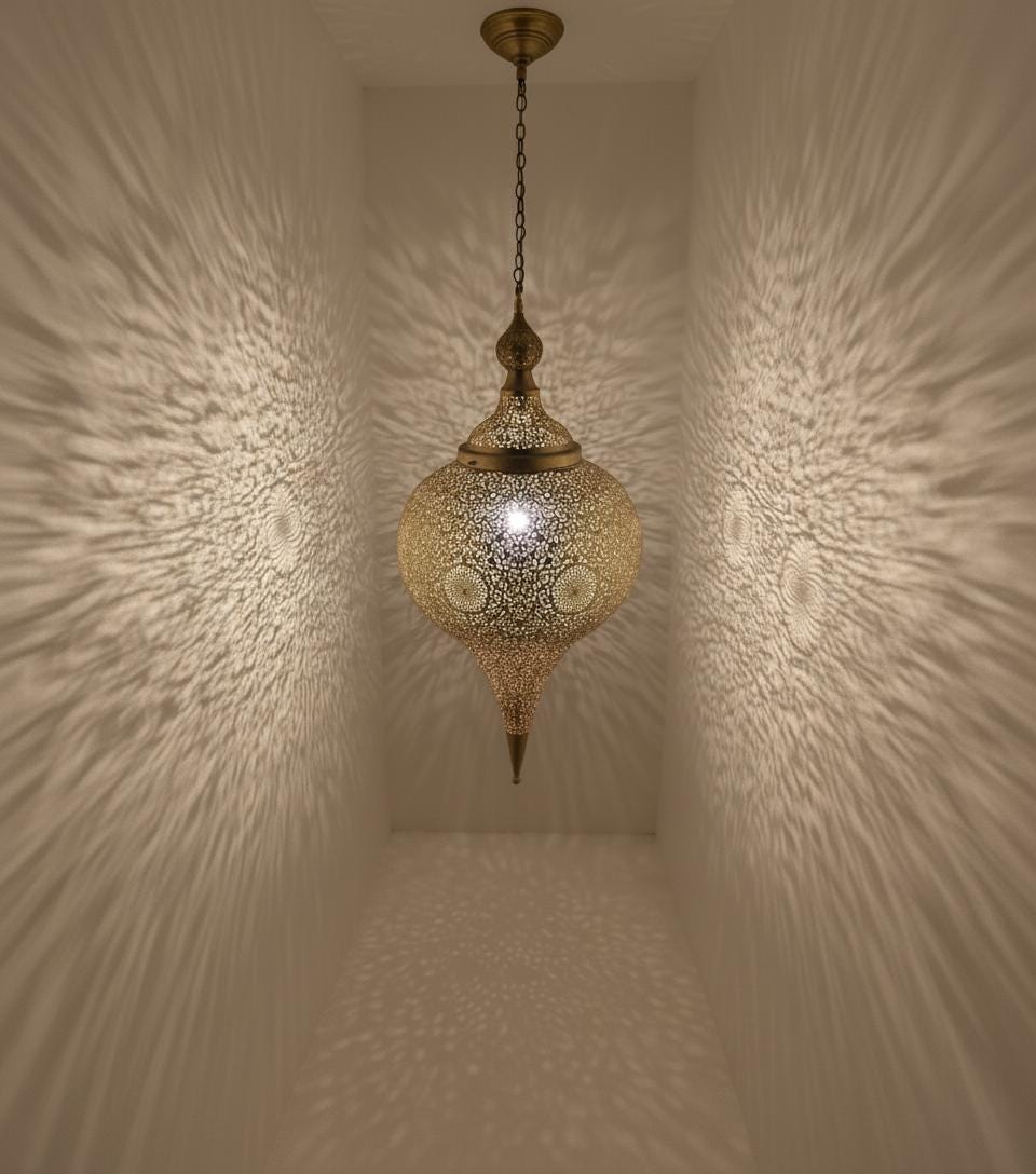 Handmade Moroccan Brass Pendant Light – Boho Hanging Lamp – Unique Ceiling Light for Living Room & Dining Room Decor –Boho Moroccan Lighting