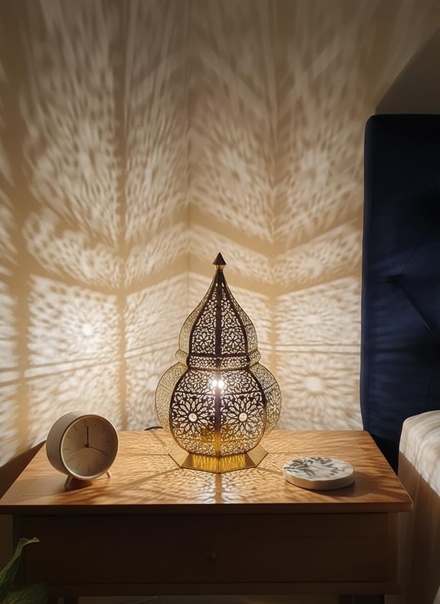 Handmade Moroccan Brass Table Lamp: Art Deco Night Light