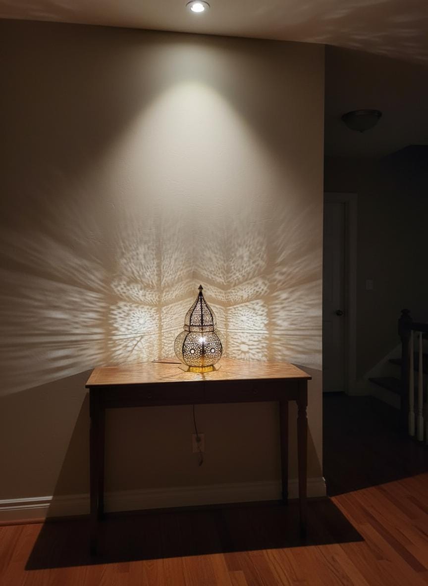 Handmade Moroccan Brass Table Lamp: Art Deco Night Light