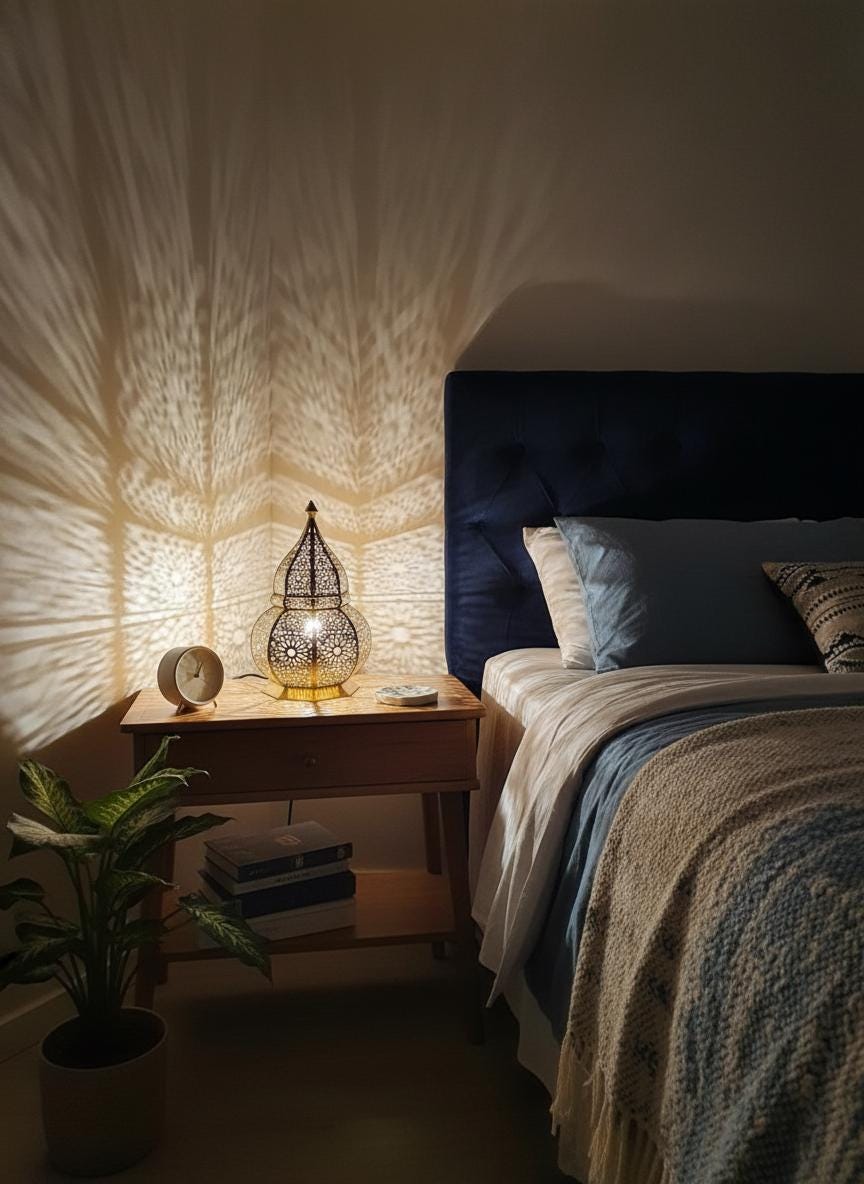 Handmade Moroccan Brass Table Lamp: Art Deco Night Light