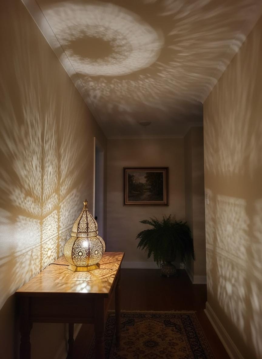 Handmade Moroccan Brass Table Lamp: Art Deco Night Light
