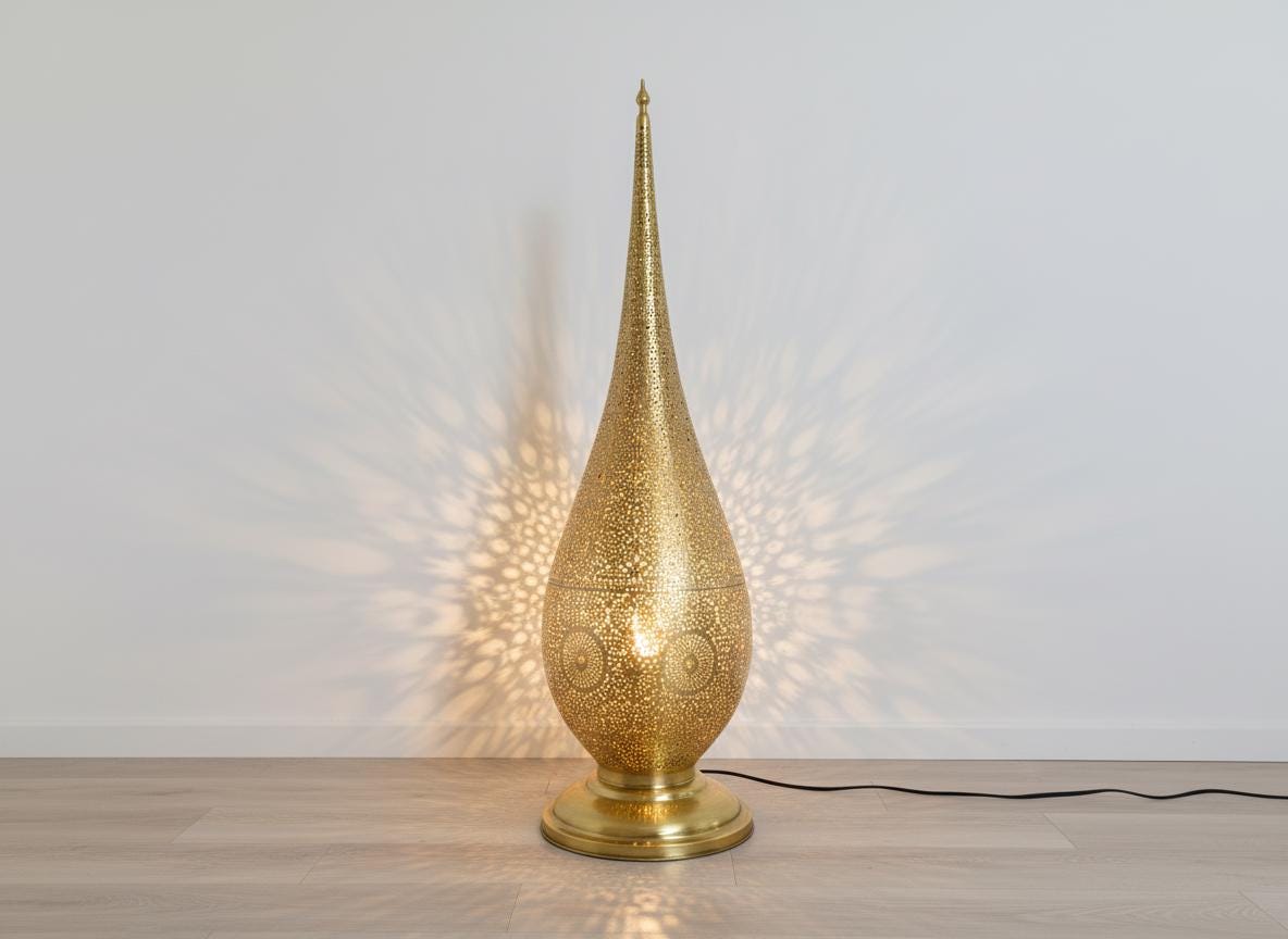 Handmade Moroccan Brass Floor Lamp: Pierced Light, Boho Decor