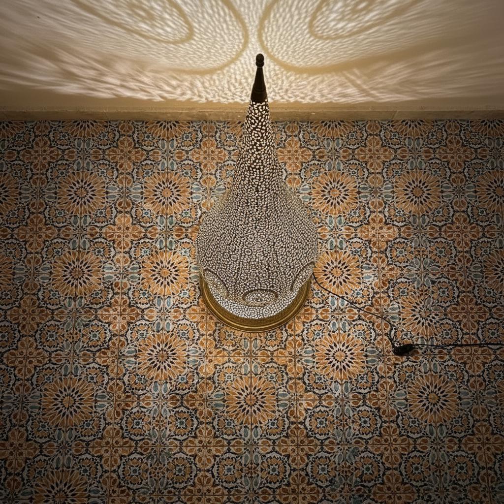Handmade Moroccan Floor Lamp – Brass Pierced Light – Elegant Teardrop Shape – Handmade Moroccan Lighting – Boho Decor Light Fixture