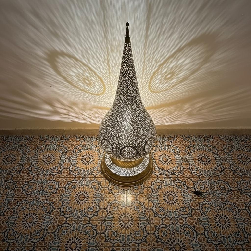 Handmade Moroccan Floor Lamp – Brass Pierced Light – Elegant Teardrop Shape – Handmade Moroccan Lighting – Boho Decor Light Fixture