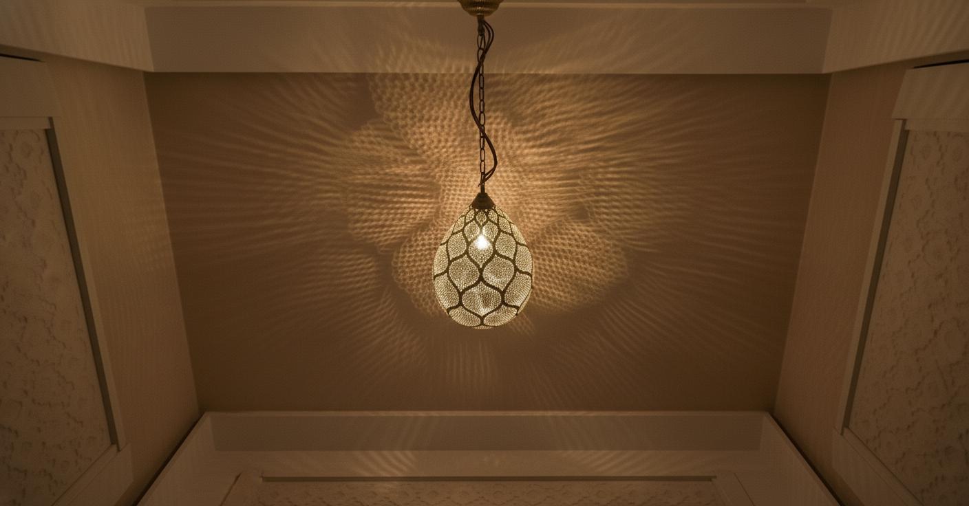 Moroccan Brass Pierced Lamp – Dome Hanging Ceiling Light Handmade by Artisans – Arabic Boho Pendant Light for Home Decoration