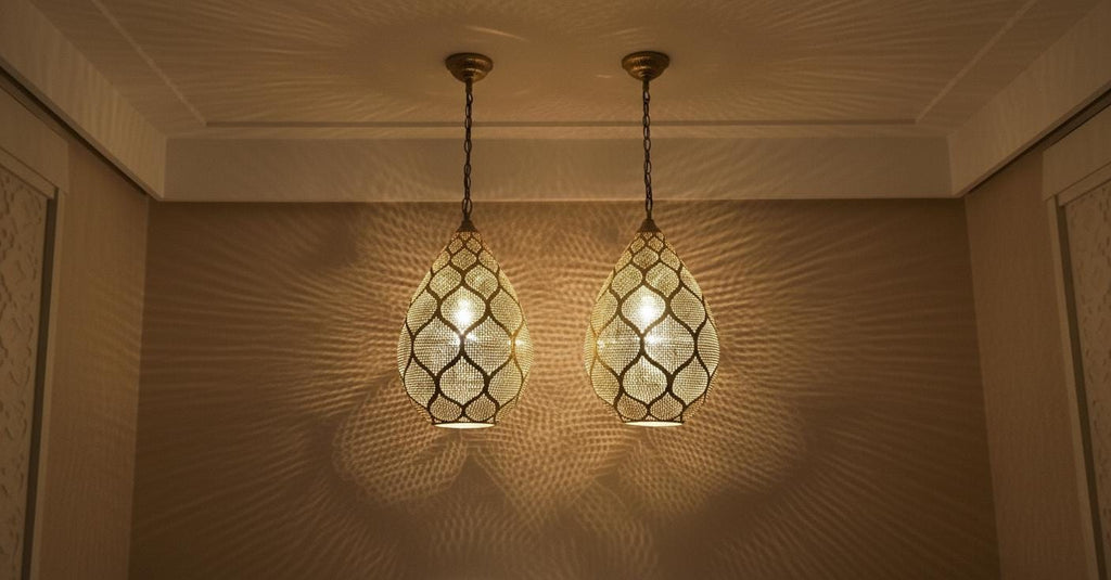 Moroccan Brass Pierced Lamp – Dome Hanging Ceiling Light Handmade by Artisans – Arabic Boho Pendant Light for Home Decoration