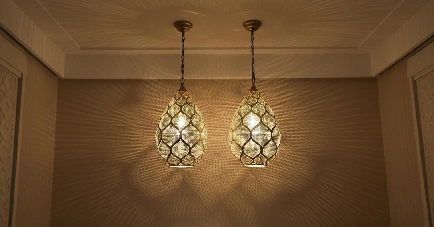 Moroccan Brass Pierced Lamp – Dome Hanging Ceiling Light Handmade by Artisans – Arabic Boho Pendant Light for Home Decoration