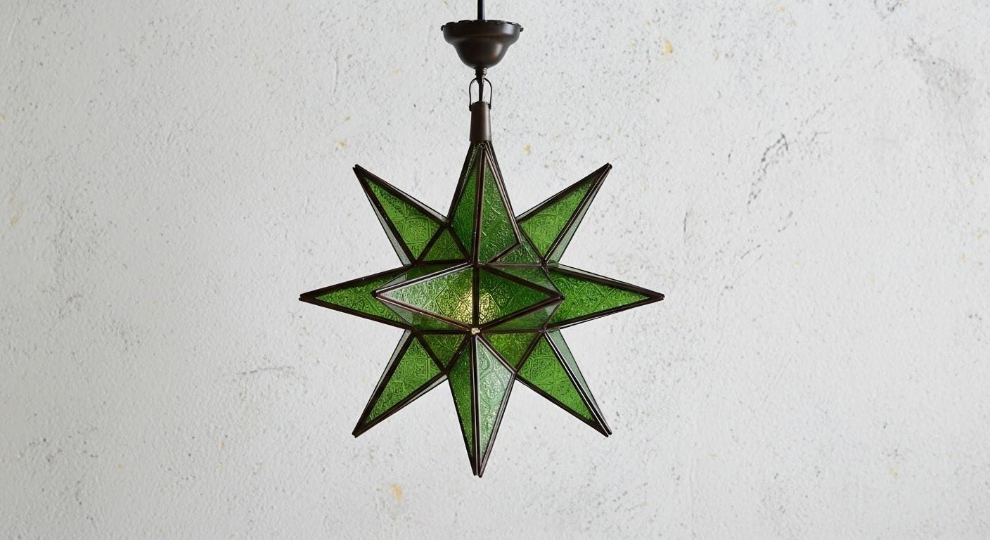 Handmade Green Moroccan Star Lantern ,Geometric Pendant Light Fixture,Artisan Moroccan Hanging Lamp for Home & Decor,Bronze Brass Chandelier
