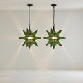 Handmade Green Moroccan Star Pendant Light: Milk Glass Chandelier