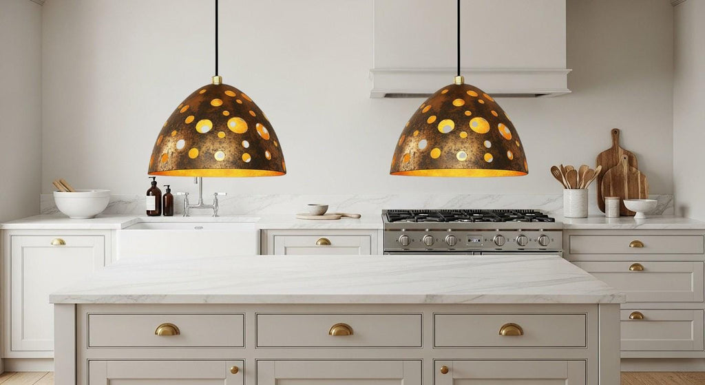 Antique Bronze Pendant Dome Light,Copper Dome Pendant Light, Kitchen Island Lighting,Farmhouse Ceiling Lamp Fixture,Moroccan Artisan Fixture