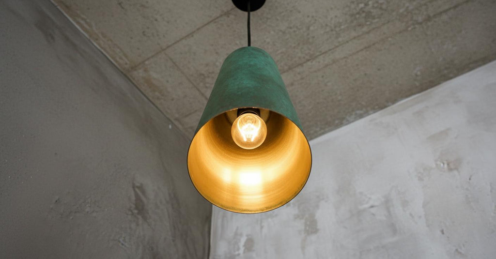 Handmade Green Patina Copper Pendant Light - Rustic Farmhouse Dome Lamp - Verdigris Patina Kitchen Island Lighting -Copper Hanging Lamp