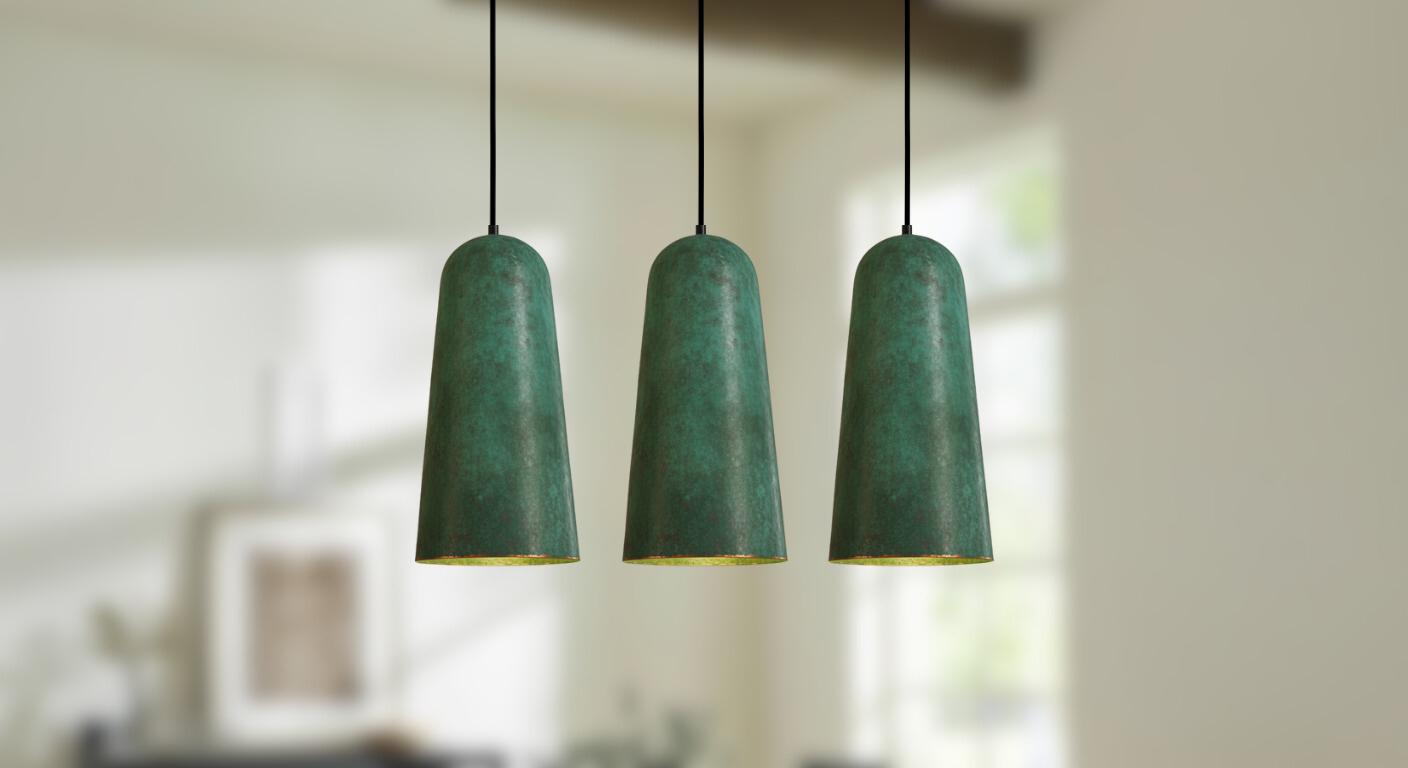 Handmade Green Patina Copper Pendant Light: Rustic Farmhouse Lighting