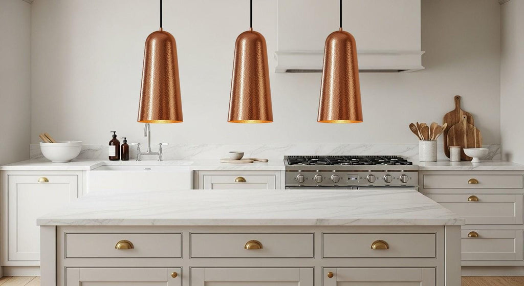 Set of 3 Handmade Copper Pendant Light, Aged Industrial Lighting Fixture,Handmade Dome Ceiling Lamp for Rustic Farmhouse Kitchen Island