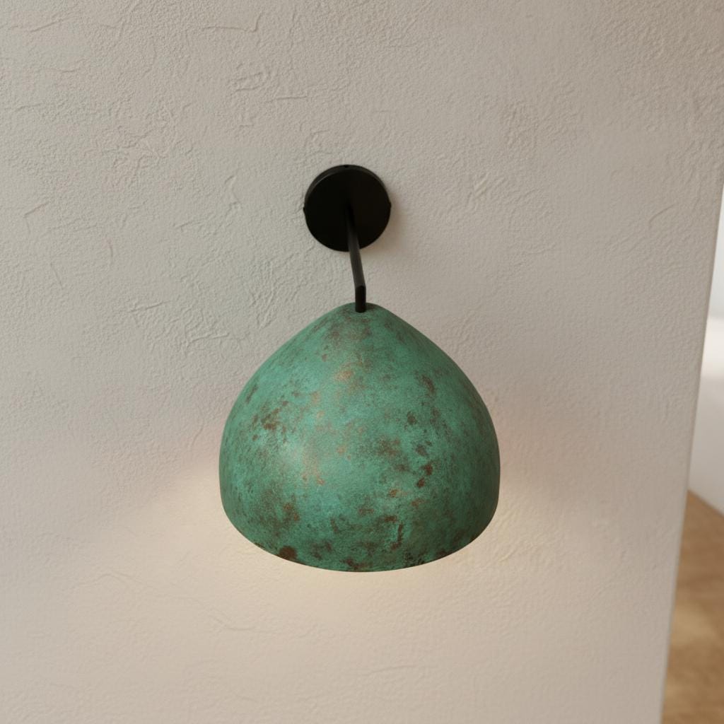 Handmade Green Patina Wall Lamp | Rustic Brass Sconce Light Fixture | Boho Vintage Lighting for Living Room or Bedroom Decor