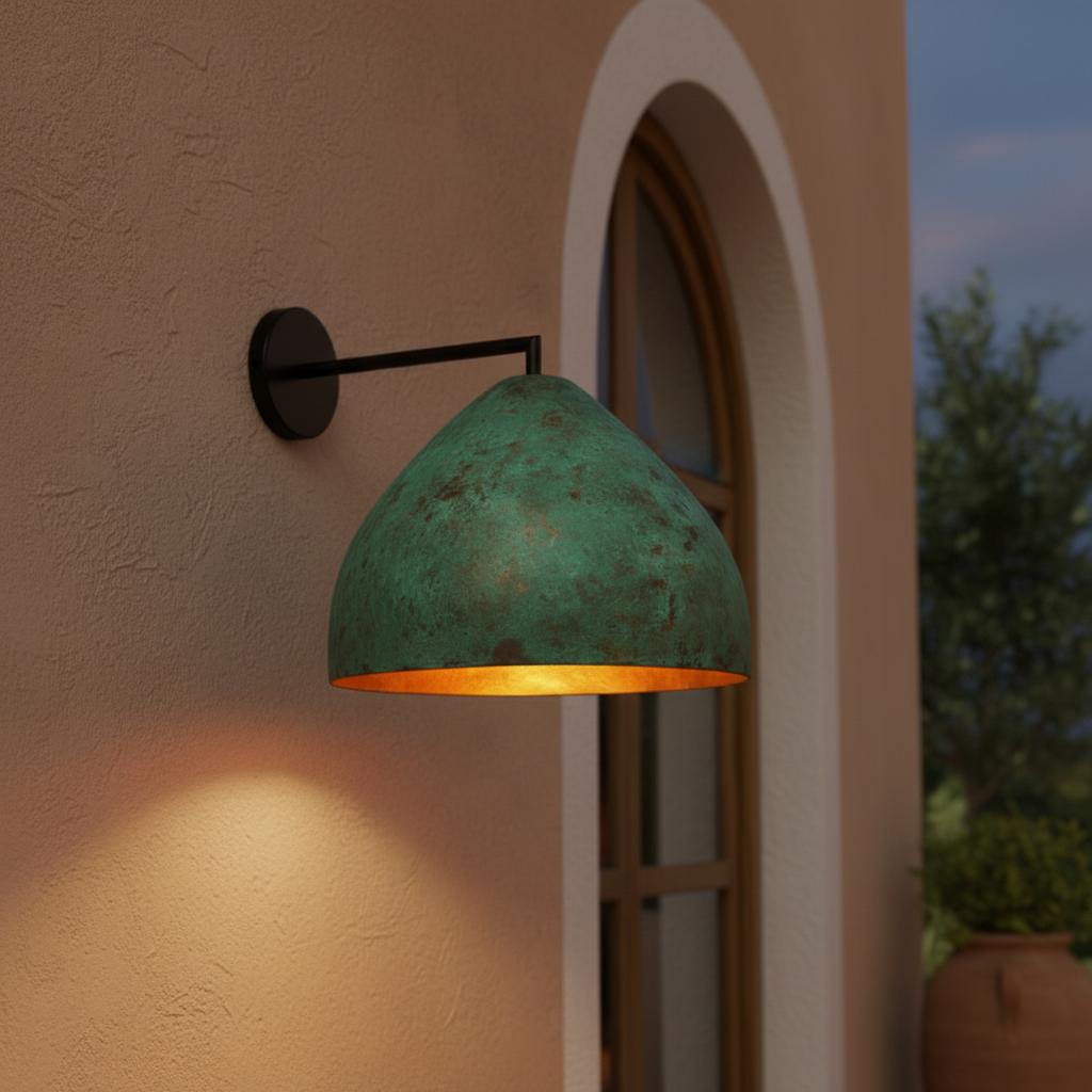 Handmade Green Patina Wall Lamp | Rustic Brass Sconce Light Fixture | Boho Vintage Lighting for Living Room or Bedroom Decor