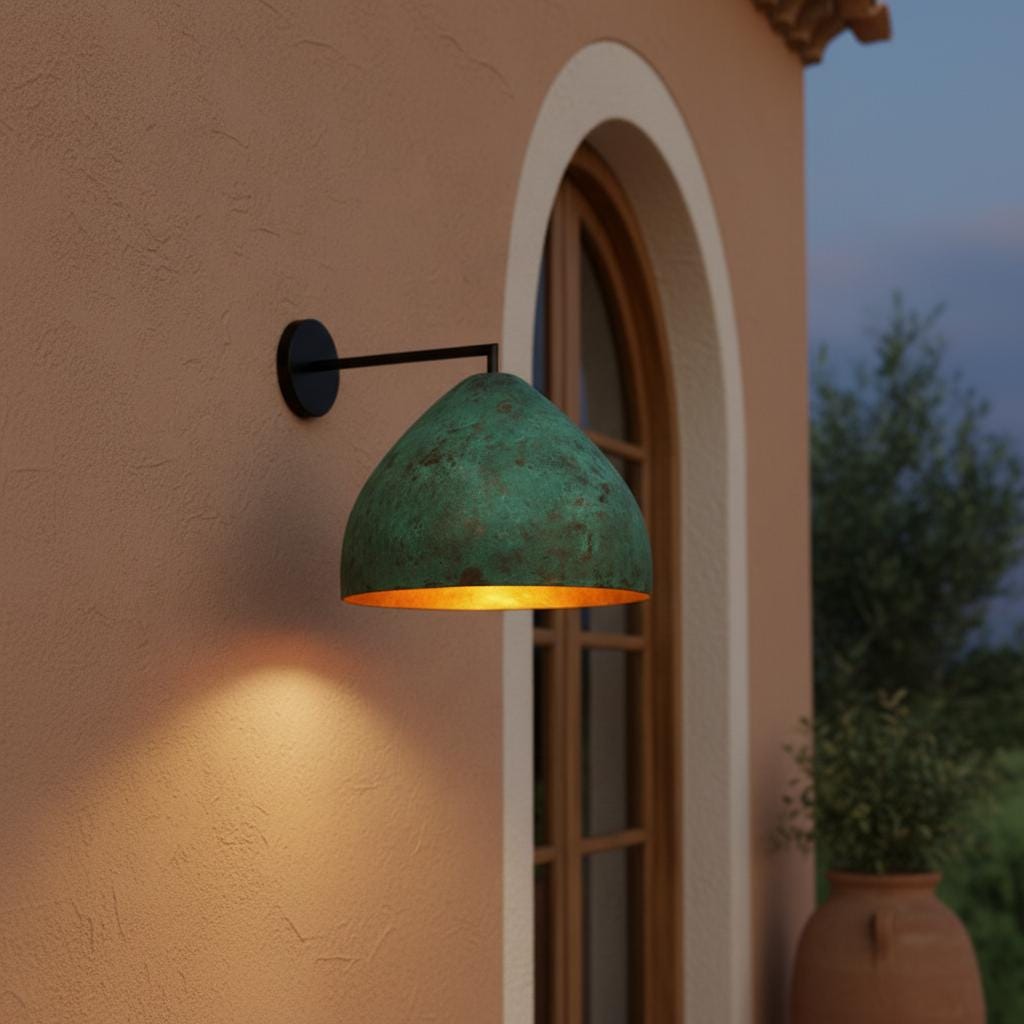 Handmade Green Patina Wall Lamp | Rustic Brass Sconce Light Fixture | Boho Vintage Lighting for Living Room or Bedroom Decor