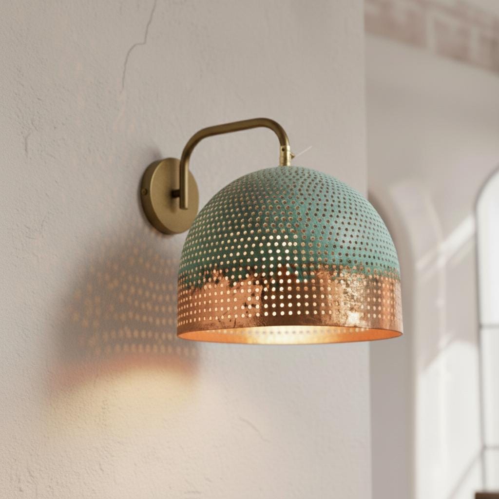 Handmade Brass and Copper Wall Lamp | Hammered Copper Wall Sconce  | Farmhouse Lighting | Oxidized Wall Copper Lights | Vintage Wall Lamp