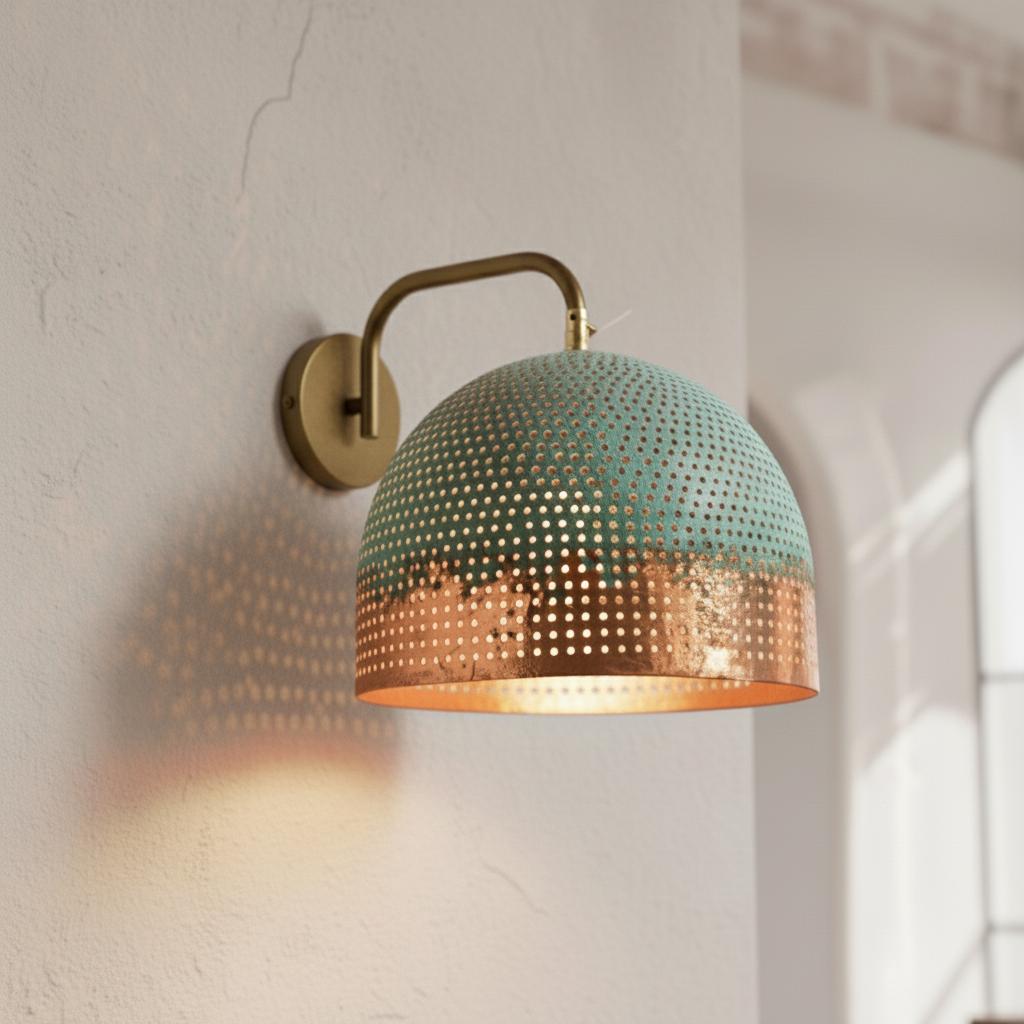 Handmade Brass and Copper Wall Lamp | Hammered Copper Wall Sconce  | Farmhouse Lighting | Oxidized Wall Copper Lights | Vintage Wall Lamp