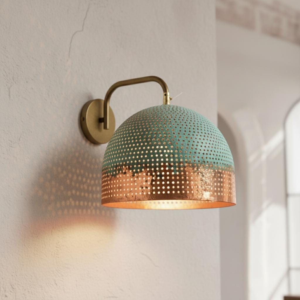Handmade Brass and Copper Wall Lamp | Hammered Copper Wall Sconce  | Farmhouse Lighting | Oxidized Wall Copper Lights | Vintage Wall Lamp