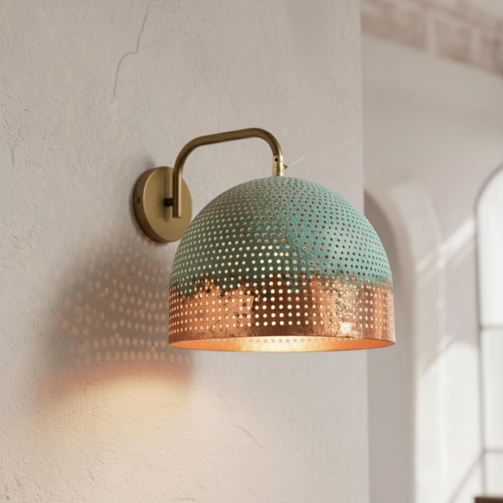 Handmade Brass and Copper Wall Lamp | Hammered Copper Wall Sconce  | Farmhouse Lighting | Oxidized Wall Copper Lights | Vintage Wall Lamp