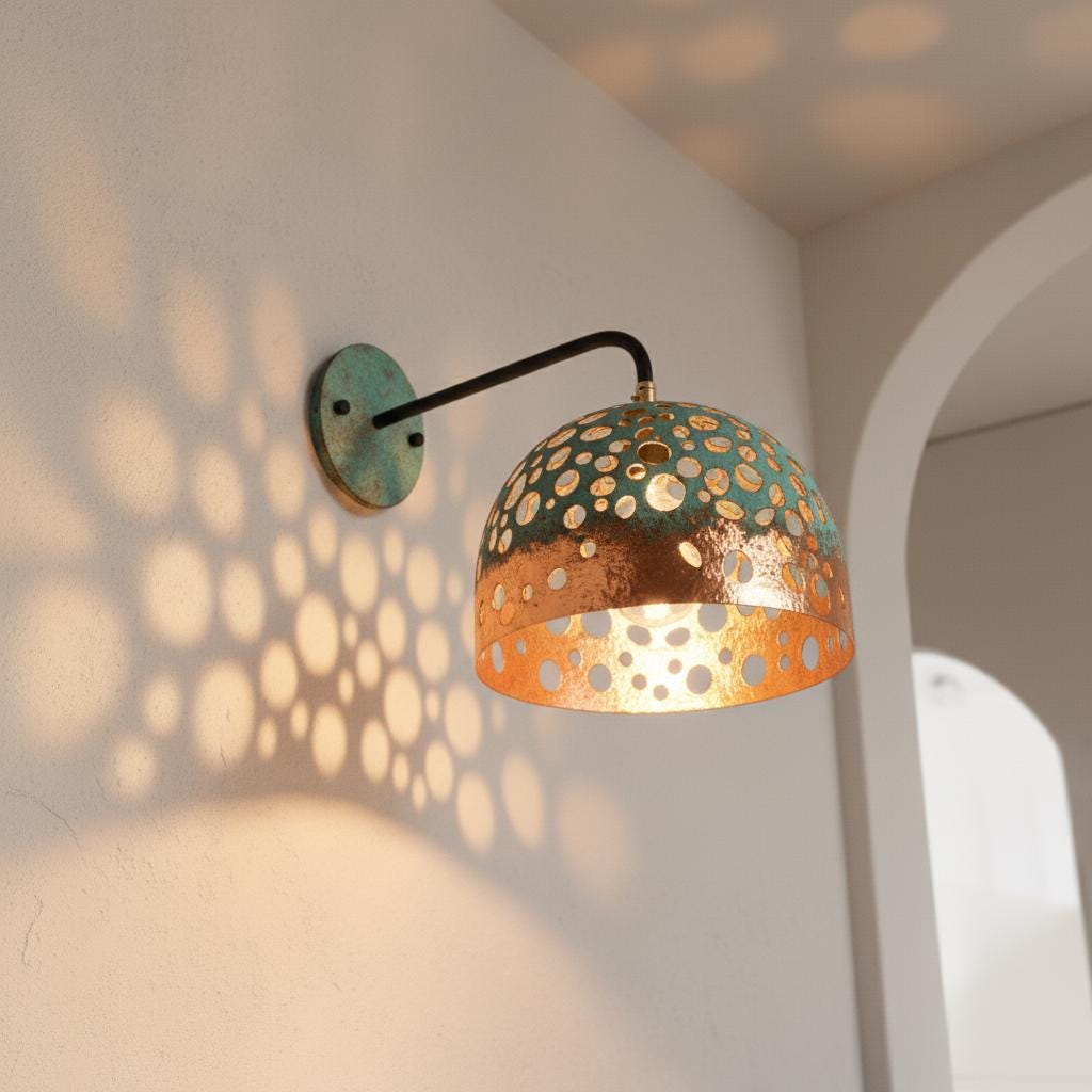 Oxidized Copper Wall Light , Handmade Wall Light, handcrafted Wall sconce , Outdoor Copper Sconce Wall Light Green Patina, Vintage Wall Lamp
