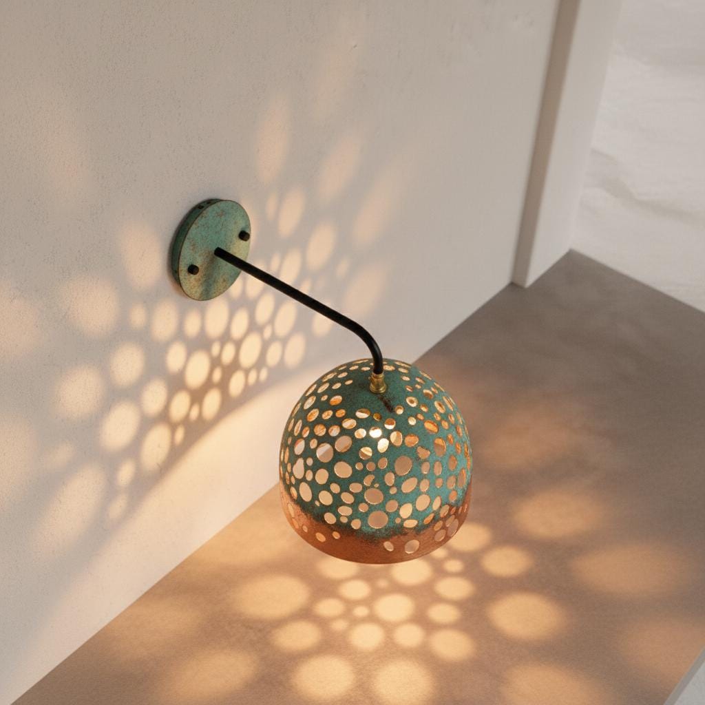 Oxidized Copper Wall Light , Handmade Wall Light, handcrafted Wall sconce , Outdoor Copper Sconce Wall Light Green Patina, Vintage Wall Lamp
