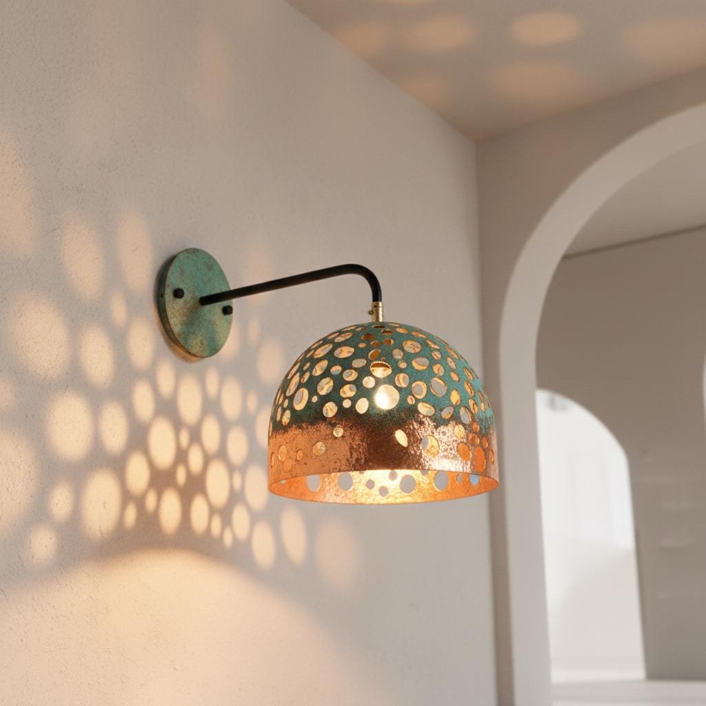 Oxidized Copper Wall Light , Handmade Wall Light, handcrafted Wall sconce , Outdoor Copper Sconce Wall Light Green Patina, Vintage Wall Lamp