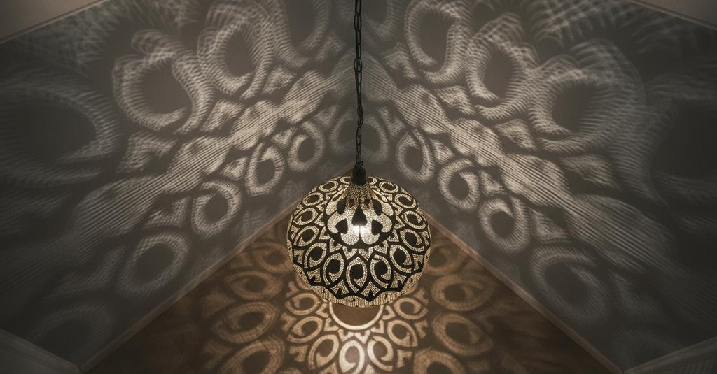 Handmade Moroccan Brass Pendant Light: Large Dome with Intricate Patterns