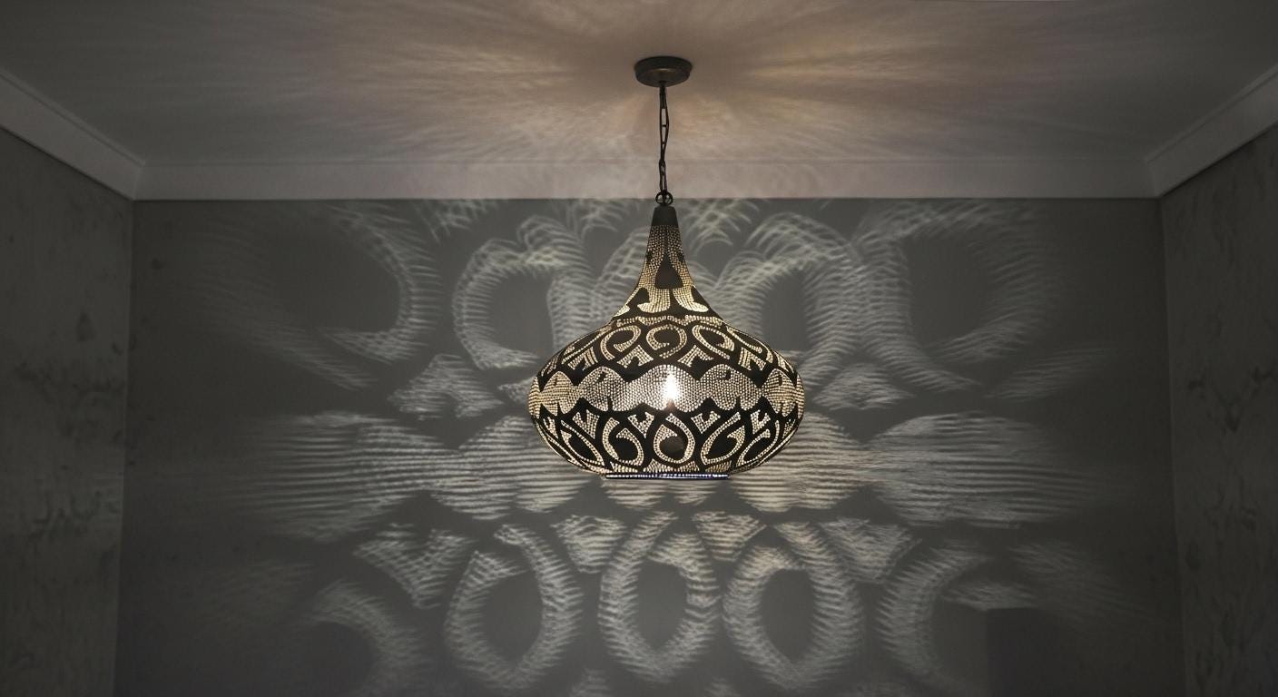 Handmade Moroccan Brass Pendant Light: Large Dome with Intricate Patterns