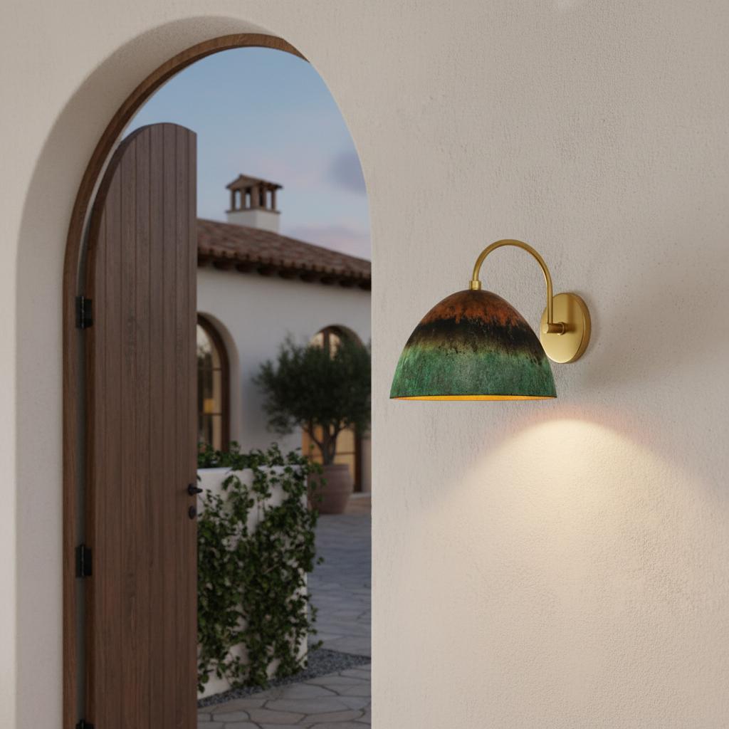 Oxidized Copper Wall Sconce , wall Light , Dome Lamp , Green Patina Light,Handcrafted Outdoor & Indoor Lighting Fixture , Rustic Industrial