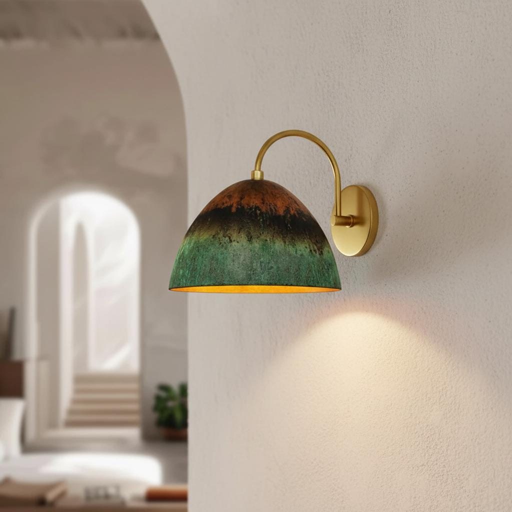 Oxidized Copper Wall Sconce , wall Light , Dome Lamp , Green Patina Light,Handcrafted Outdoor & Indoor Lighting Fixture , Rustic Industrial