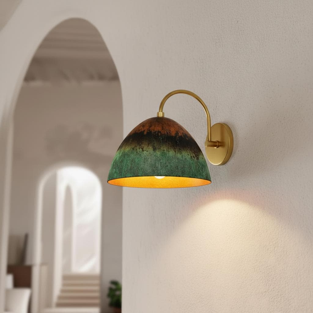Oxidized Copper Wall Sconce , wall Light , Dome Lamp , Green Patina Light,Handcrafted Outdoor & Indoor Lighting Fixture , Rustic Industrial