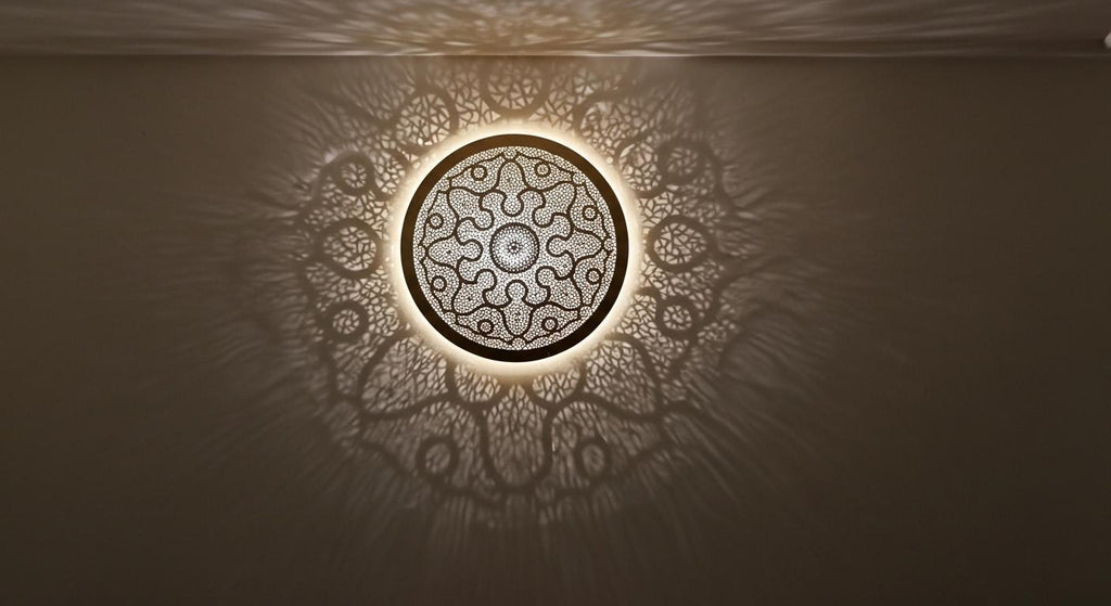 Moroccan brass round wall light lamp , Wall Brass Pendant Light , handmade wall light,copper sconce ,  Handmade Round Light Fixture