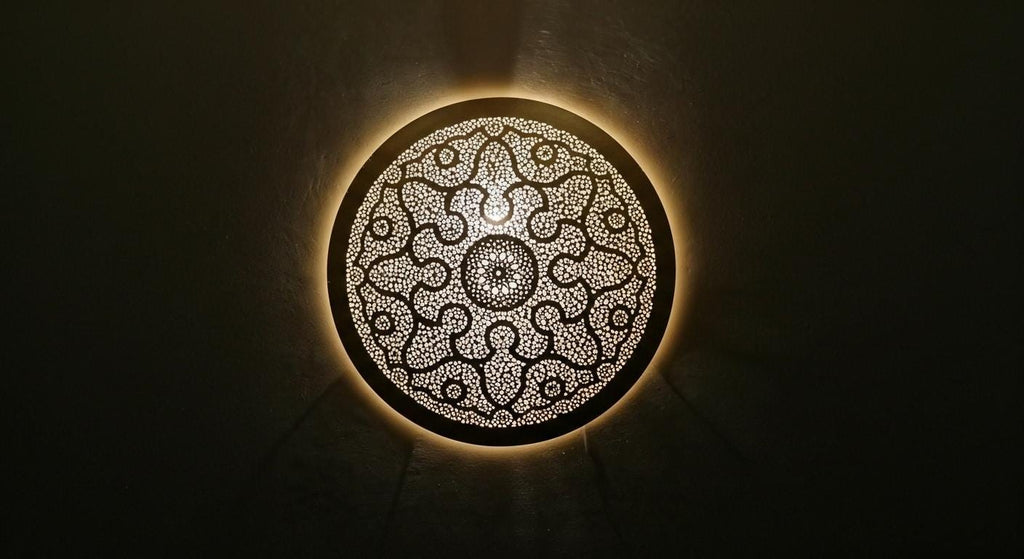 Moroccan brass round wall light lamp , Wall Brass Pendant Light , handmade wall light,copper sconce ,  Handmade Round Light Fixture