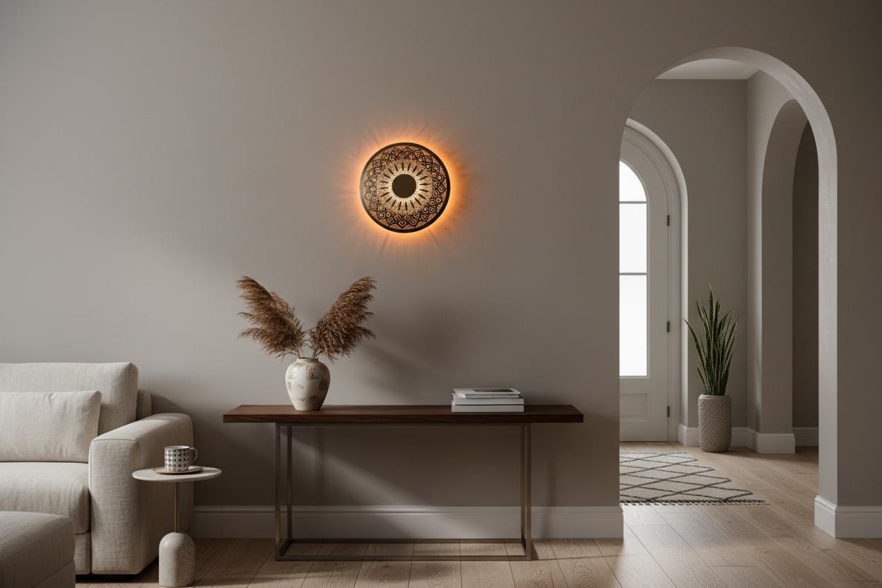 Moroccan Brass Wall Sconce , Moroccan Round Wall sconce , Floral Night Light Lampshade , Marocain Boho Light , Handcrafted Geometric Lamp