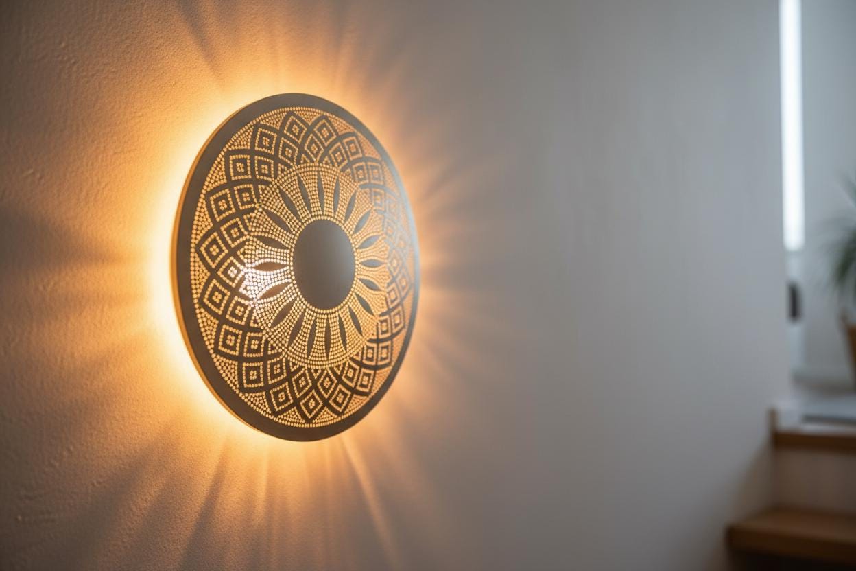 Moroccan Brass Wall Sconce , Moroccan Round Wall sconce , Floral Night Light Lampshade , Marocain Boho Light , Handcrafted Geometric Lamp