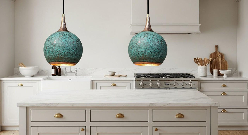 Oxidized Copper Pendant Lamp ,Dome Pendant Light,Green Patina Farmhouse Ceiling Fixture,Handmade Copper Pendant Light,Industrial Lighting