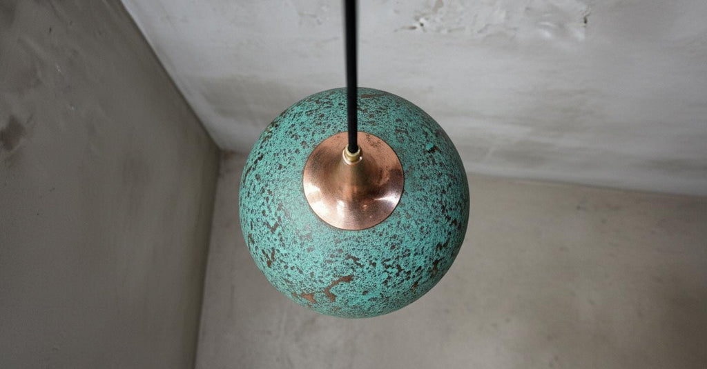 Oxidized Copper Pendant Lamp ,Dome Pendant Light,Green Patina Farmhouse Ceiling Fixture,Handmade Copper Pendant Light,Industrial Lighting