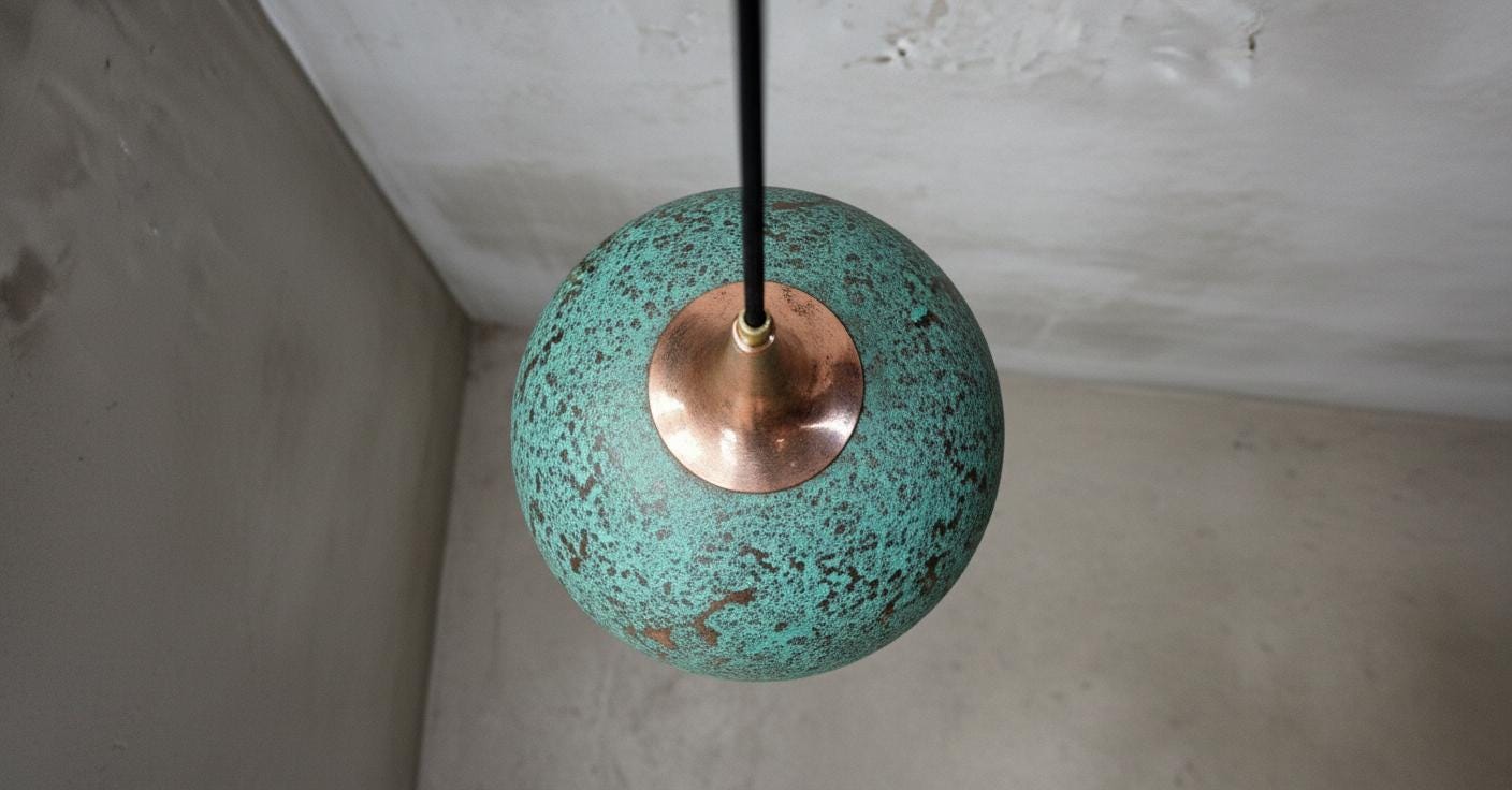 Oxidized Copper Pendant Lamp ,Dome Pendant Light,Green Patina Farmhouse Ceiling Fixture,Handmade Copper Pendant Light,Industrial Lighting