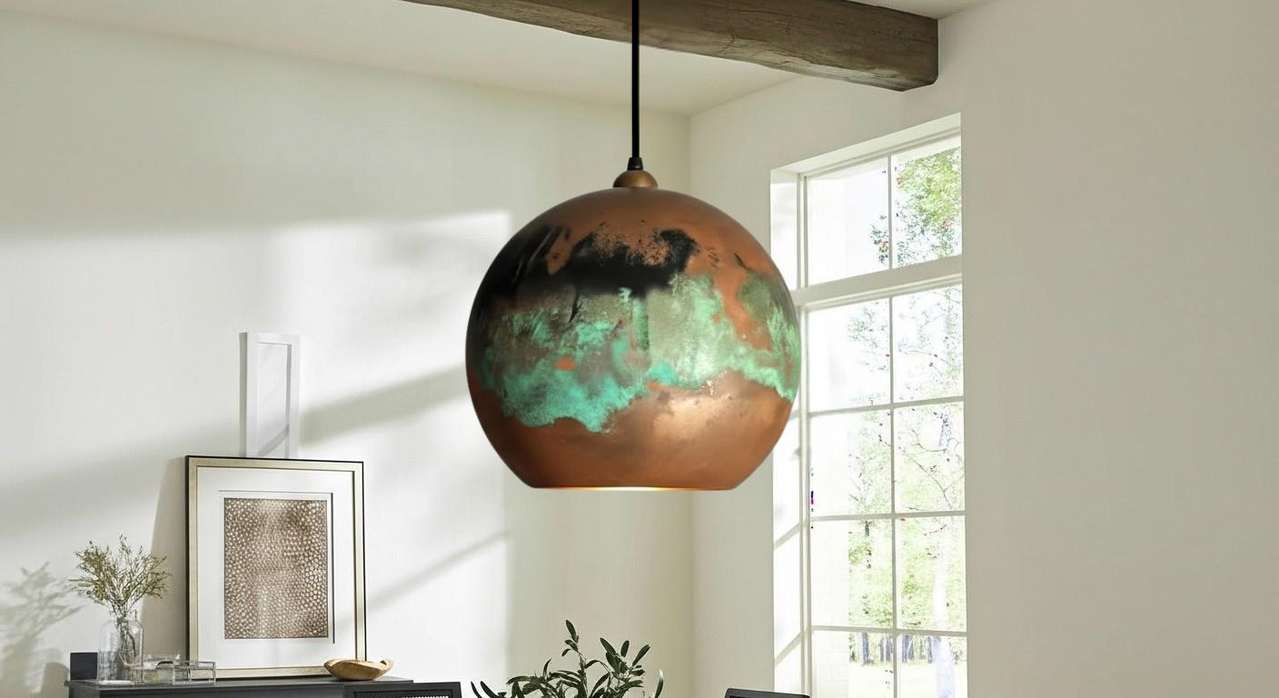 Oxidized Copper Dome Pendant Light ,Handmade Copper Pendant Light ,Industrial Hanging Lamp , Kitchen Island Lighting, Ceiling Light Fixture