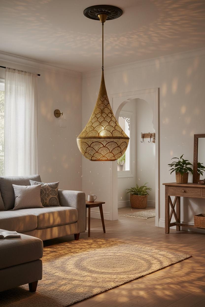 Handmade Moroccan Brass Pendant Light: Arabian Home Decor