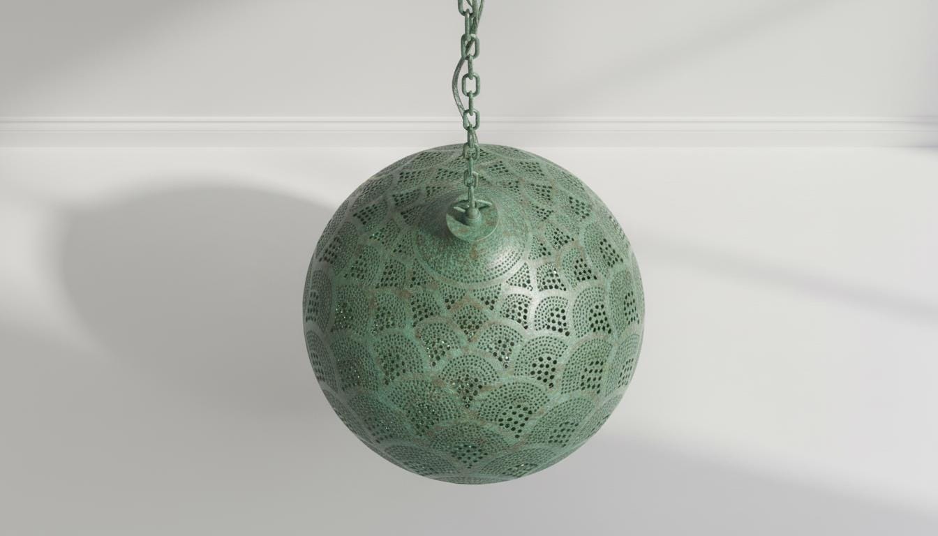 Handmade Moroccan Brass Pendant Light | Vintage Patina Green Ceiling Lamp | Boho Engraved Lantern Shade | Oriental Home Decor|Light Fixtures
