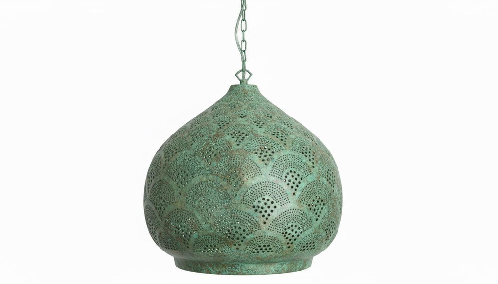 Handmade Moroccan Brass Pendant Light | Vintage Patina Green Ceiling Lamp | Boho Engraved Lantern Shade | Oriental Home Decor|Light Fixtures