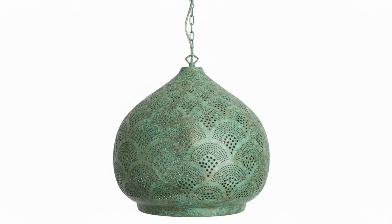 Handmade Moroccan Brass Pendant Light | Vintage Patina Green Ceiling Lamp | Boho Engraved Lantern Shade | Oriental Home Decor|Light Fixtures