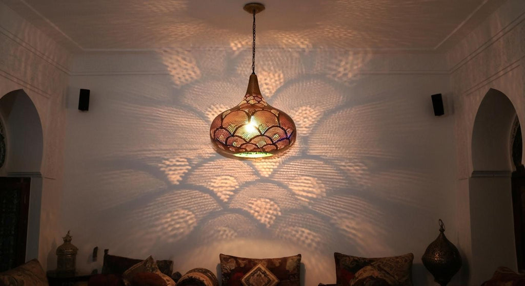 Handcrafted Moroccan Brass Pendant Light ,Pendant Lighting,Simple Moroccan Pendant Lamp ,Boho Chandelier Lighting,Pierced Teardrop Boho Lamp