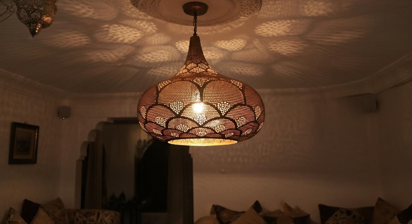 Handcrafted Moroccan Brass Pendant Light ,Pendant Lighting,Simple Moroccan Pendant Lamp ,Boho Chandelier Lighting,Pierced Teardrop Boho Lamp