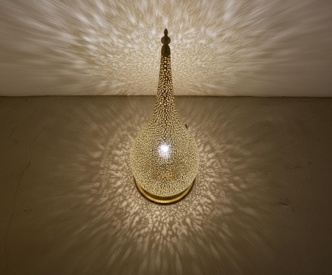 Handmade Moroccan Floor Lamp – Brass Pierced Light – Elegant Teardrop Shape – Handmade Moroccan Lighting – Boho Decor Light Fixture