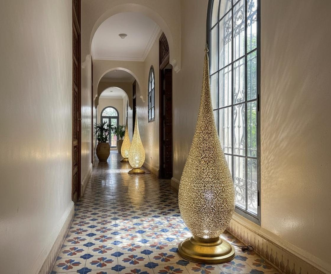 Handmade Moroccan Floor Lamp – Brass Pierced Light – Elegant Teardrop Shape – Handmade Moroccan Lighting – Boho Decor Light Fixture