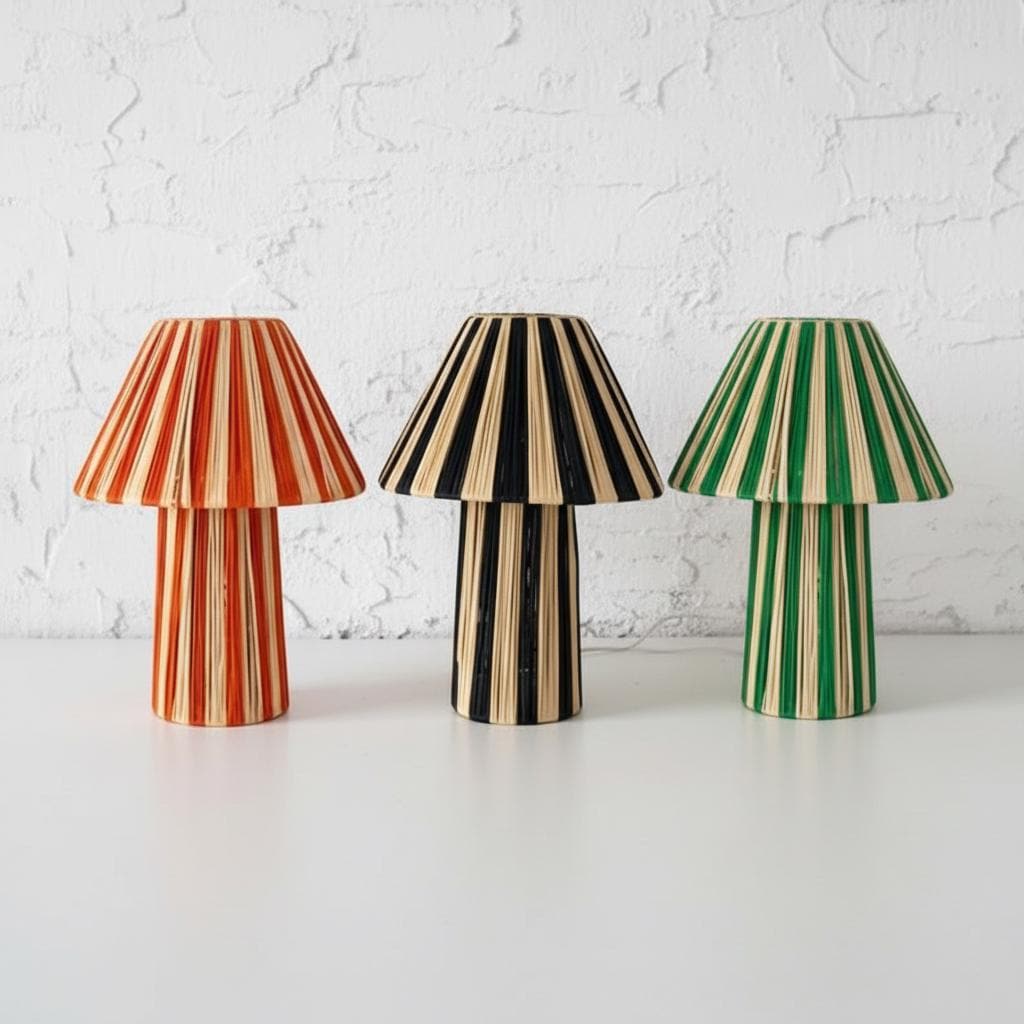 Handwoven Moroccan Raffia Table Lamp - Natural Woven Lighting  - lamp raffia Natural raffia lamp, raffia lampshade,
